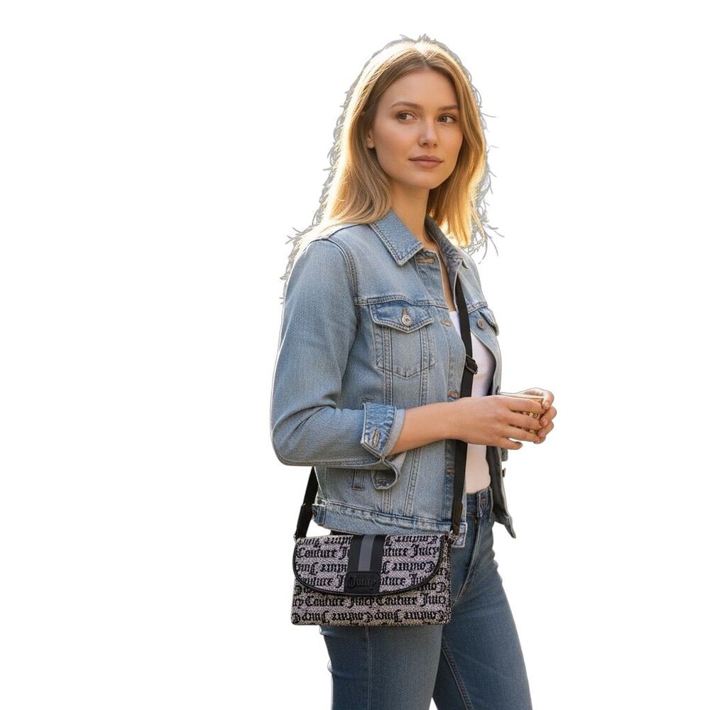 Juicy Couture Women's Logo Crossbody Bag Gray & Black Adjustable Strap